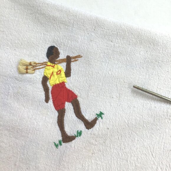 Embroidered African Cotton Linen Tablecloth Traditional Farm Harvest 34x36 in. - Picture 9 of 12